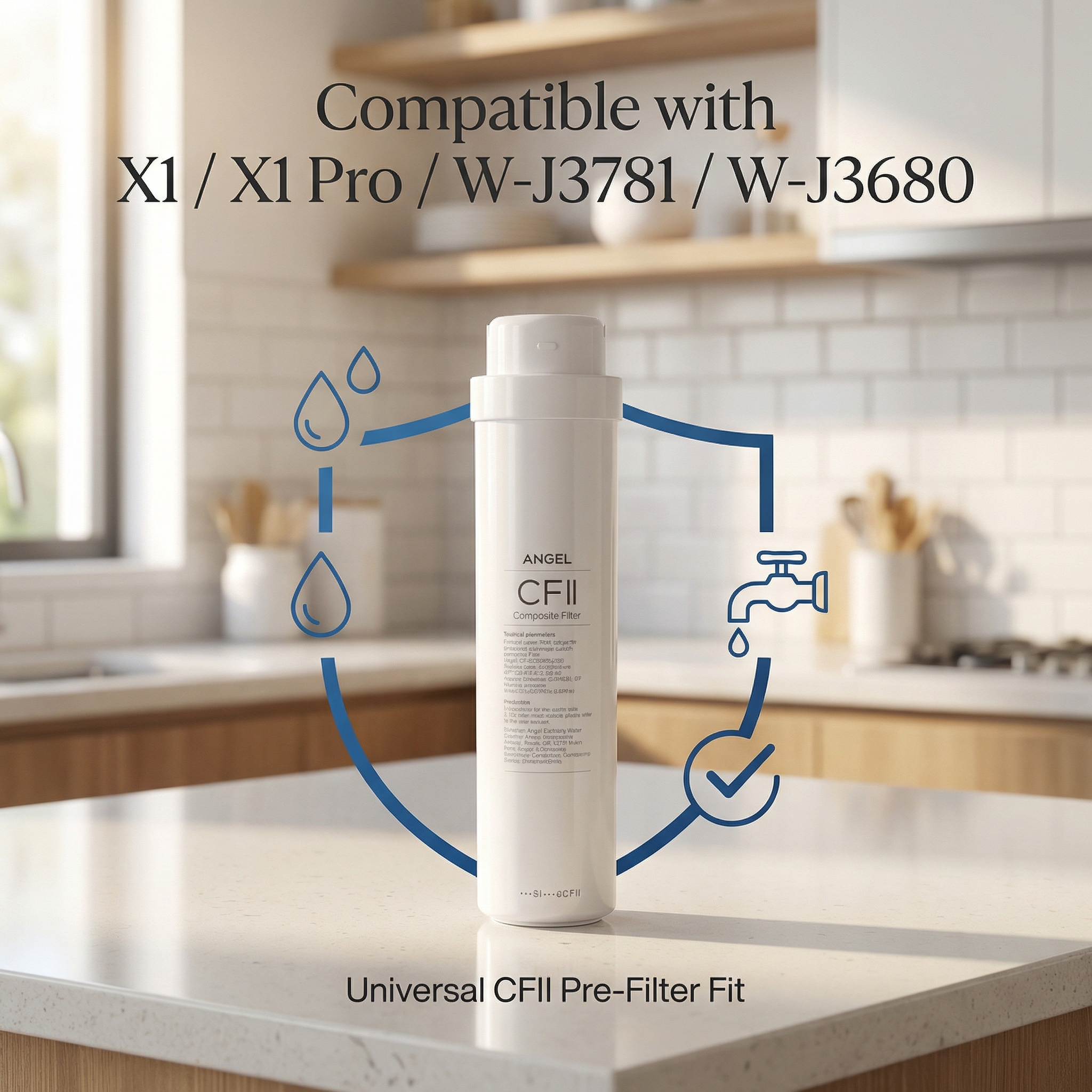 ANGEL X1 Series CFII Replacement Filter Cartridge 1-Pack, for X1, X1Pro, W-J3781-ROC15, W-J3680-ROB15, RO Systems, Removes Dirt, Rust & Sediment, Long-Lasting 6–12 Month Lifespan