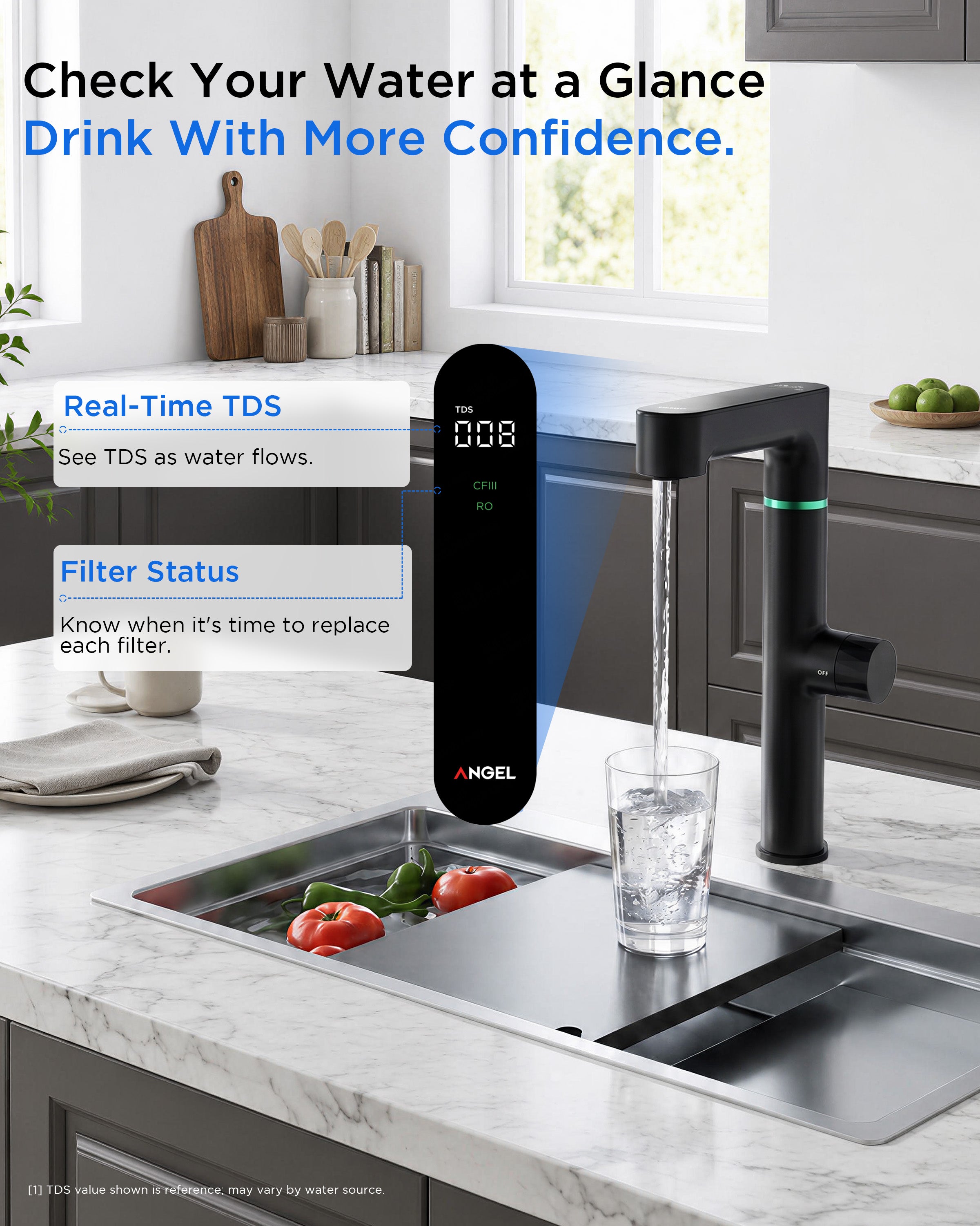 ANGEL X4 Tankless Reverse Osmosis Water Filter System, Under Sink RO Filter | 1000 GPD High Flow, Smart TDS Display, NSF/ANSI 58/42/372 Standards, 3:1 Pure-to-Drain, Reduces 99%PFAS, Lead, Chlorine