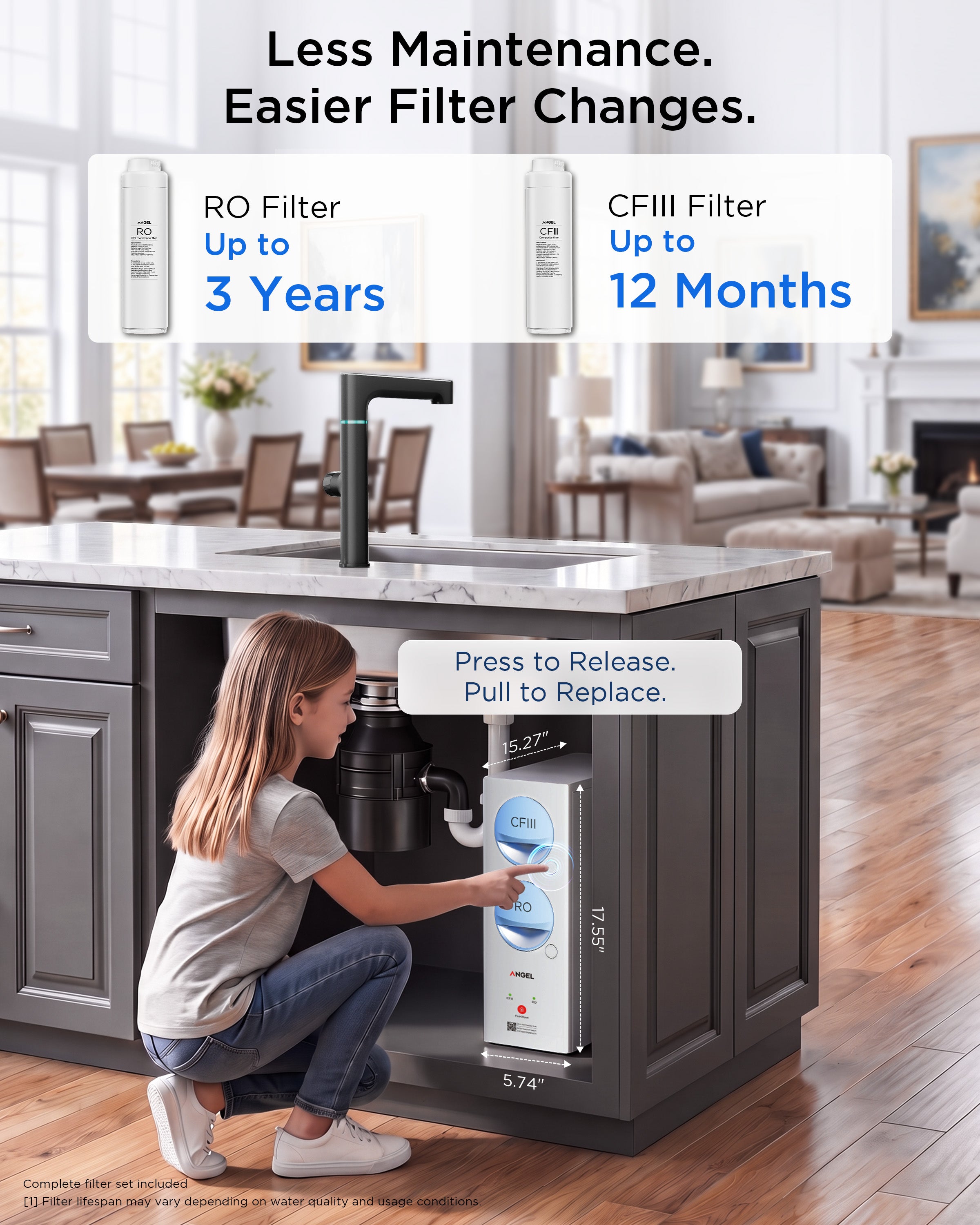 ANGEL X4 Tankless Reverse Osmosis Water Filter System, Under Sink RO Filter | 1000 GPD High Flow, Smart TDS Display, NSF/ANSI 58/42/372 Standards, 3:1 Pure-to-Drain, Reduces 99%PFAS, Lead, Chlorine
