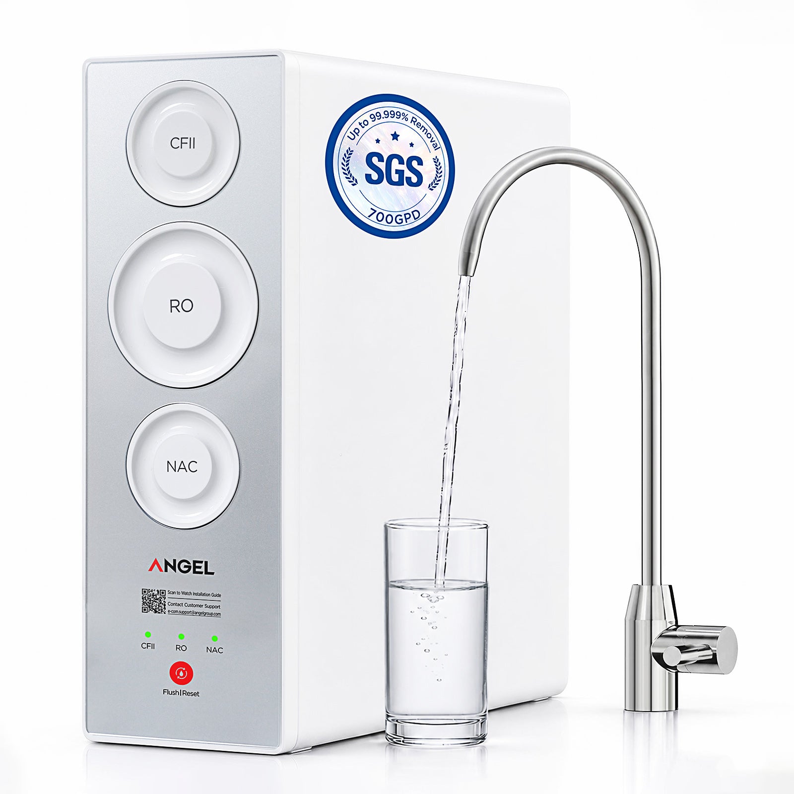 ANGEL X2 Tankless Reverse Osmosis Water Filter System, 700GPD, Removes 99% PFAS, Tested to NSF/ANSI 58, 42 & 372 Standards, 2.5:1 Pure to Drain, Reduce Chlorine, TDS, Under Sink RO System with Faucet